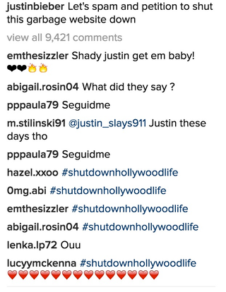 Illustration for article titled Justin Bieber Asks His Fans to 'Petition' to Shut Down Gossip Site Hollywood Life